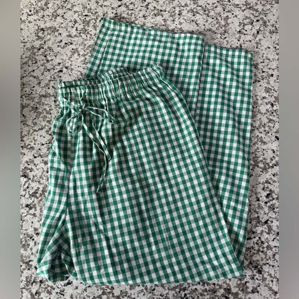1X green gingham loose pants